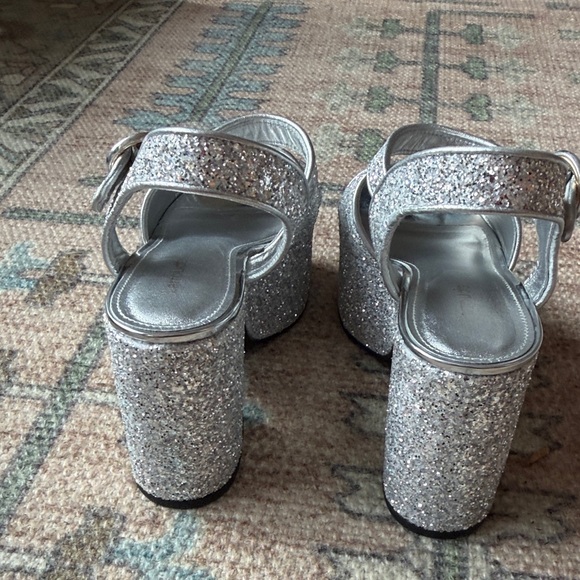 Larroudé Miso Platform Strap Sandals Glitter Silver | Size 8 - Picture 6 of 9